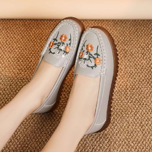 Image of Women's Genuine Leather Platform Loafers Classic Casual Comfort Slip-On Shoes Soft Sole Dress Shoes