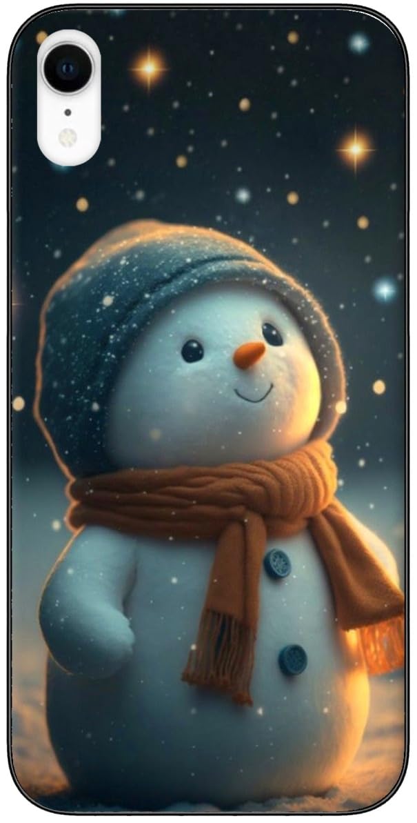 Compatible with iPhone Xr Case Cute Winter Snowman Pattern 85 Design Case Rubber TPU Ultra Slim Shockproof Phone Case (Black)