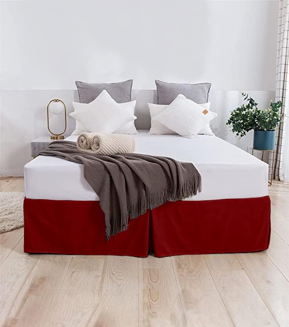 SLEEPINO - Box Pleated Bed Skirt King Size (72x78 Inches) 18 - Inch Tailored Drop Easy Fit King Bed - Center & Corner Pleats | Burgundy-image-22