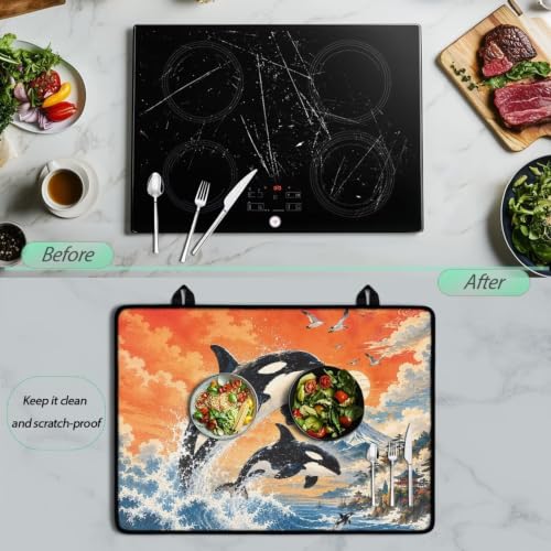 Image of Electric Stove Top Covers Heat Resistant Glass Ceramic Cooktop Cover Mat Multipurpose Kitchen Scratch Resistant Flat Top Stove Cover, 29 x 21 Inch, Orca Print