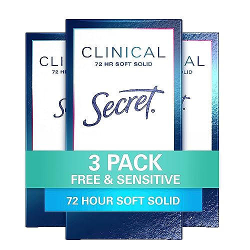 Secret Clinical Strength Soft Solid Antiperspirant and Deodorant for Women, Free & Sensitive, 1.6 oz, Pack of 3