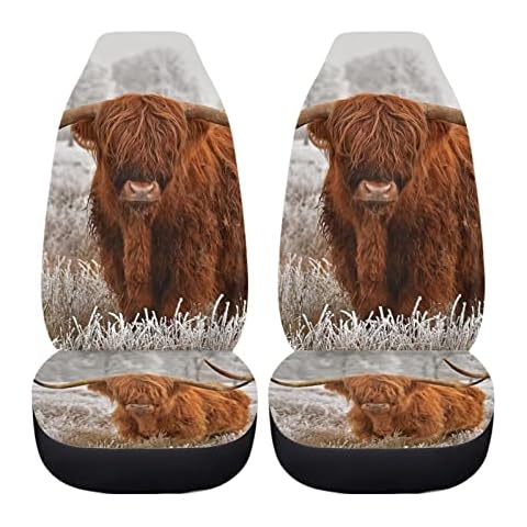 PZZ BEACH Scottish Highland Cow Seat Covers for Car Women Men Durable Soft Auto Accessories Protector Decoration 2 Pieces Cover