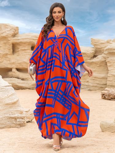 Image of KEYLORTING Plus Size Kaftan Dress Women, African Moo Moo Print Caftan, Batwing Dress, Beach Cover Up for Party and Loungewear