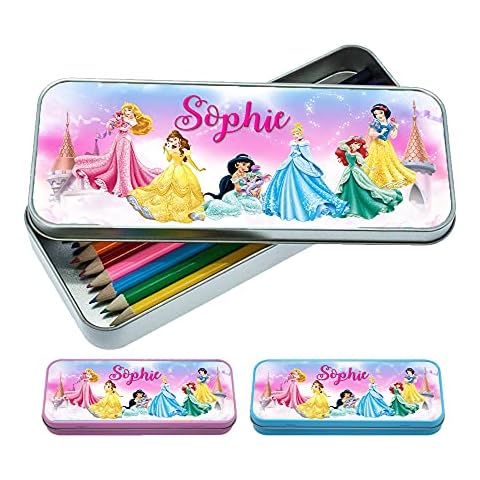 Print Maniacs Personalised Disney Cute Pencil Case Tin Kids Boys Girls Princess Back to School Stationary Organizers Makeup Bag (Pink Case) Cover
