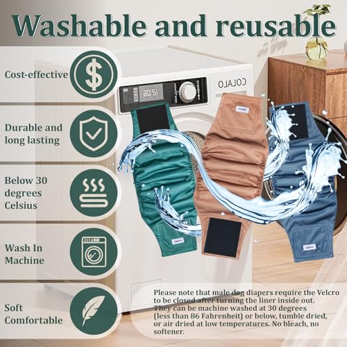 Image of Reusable Dog Diapers Male, Premium Washable Belly Bands for Dogs Small, Pack of 5, High Absorbing Dog Wraps for Doggie & Puppy in Incontinence or Excitable Urination and Training(S)