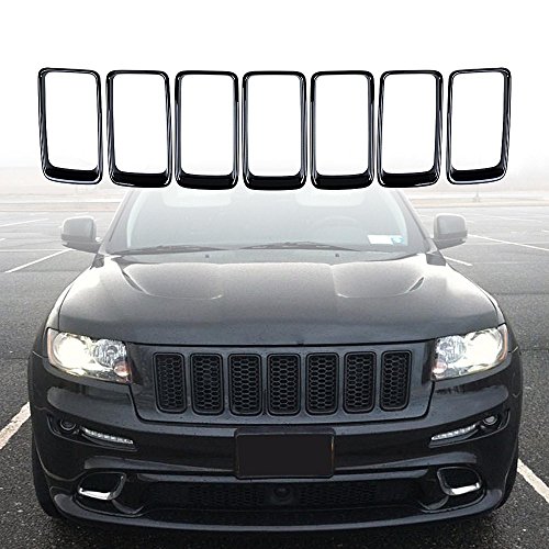 Image of 7pcs Glossy Black Front Bumper Grille CoverTrim Rings Compatible with 2014-2016 Jeep Grand Cherokee