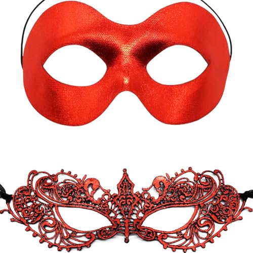 Lofruiin Masquerade Mask for Couples - Christmas Carnival, Zoro Lace, Halloween Party, Makeup Ball, Cosplay Prop (Red)