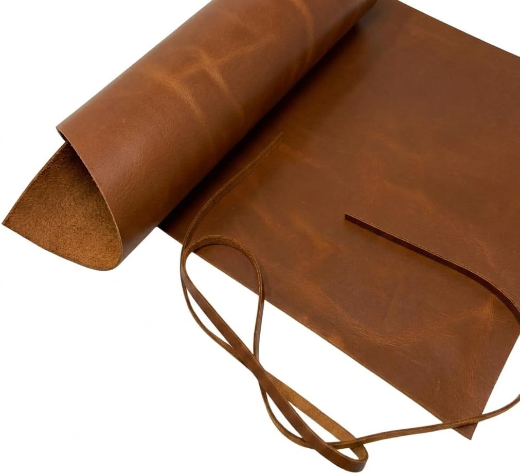 TORAKIP Genuine Crazy Horse Leather Sheet for Crafts 12" x 24", 1.5 mm Thick - Full Grain Leather Piece with Leather Cord, Premium Leather for DIY, Tooling, Wallets, Bags, Leathercraft, Warm Brown