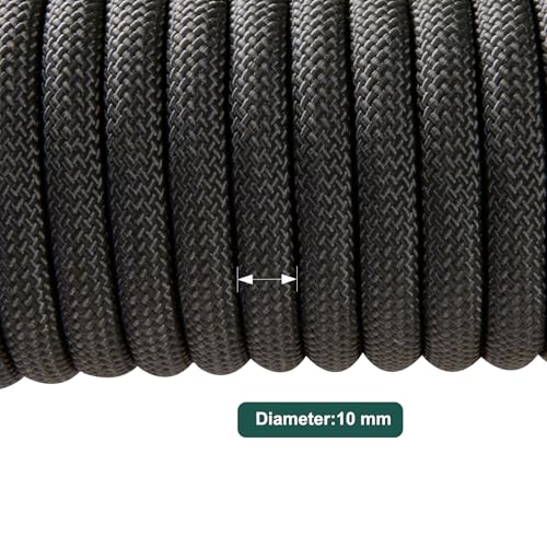 LZ.MZXU Climbing Rope 20M Rope Multifunctional Cord Safety Rope 10mm Emergency Escape Rope Boat Rope With 2 Carabiners Camping Rescue Outdoor Hiking Caving (Black) - Image 3