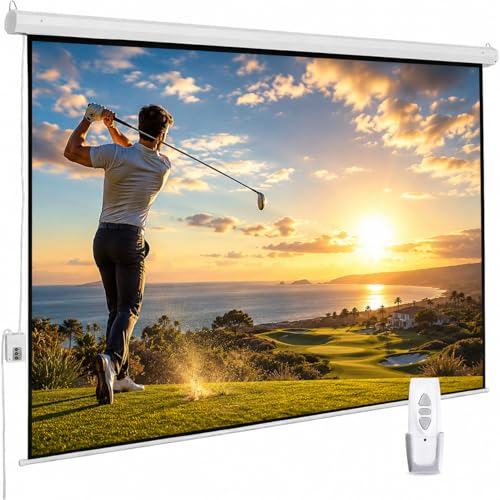 110" Motorized Projector Screen, Electric 16:9 Projector Screen with Remote Control, Indoor/Outdoor HD Movie Screen, Wall/Ceiling Mounted, Perfect for Home Office Theater TV, White