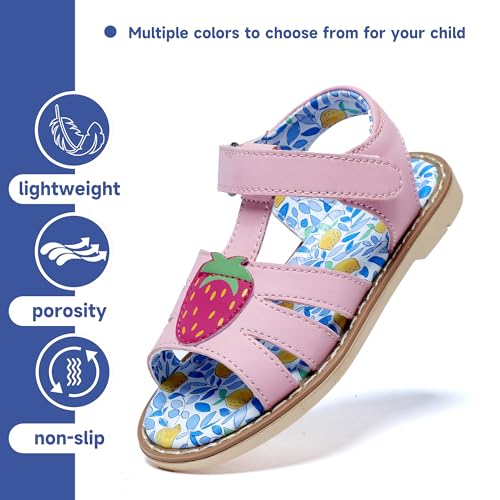 Girls' Open Toe Double Button Genuine Leather Soft Anti Slip Summer Sandals, Breathable Princess Sandals (Girl/Children)4