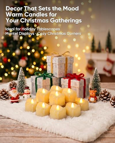 Image of Homemory 24Pcs Dripping Flameless LED Tea Lights, 1.58 inch x 1.2 inch Battery Operated Flickering Fake Candles, 200+ Hours Electric Votive Tealights for Wedding, Halloween, Christmas Centerpieces, Ivory Body
