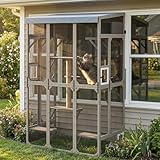 Gowoodhut 99.5' Cat Window Box Large Window Catio for Multiple Indoor Cats Outdoor Cat Enclosure with Floor Support, Platforms, Scratching Posts, Expandable Wall-Mounted Perches for Backyard Patio
