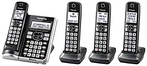 PANASONIC Link2Cell Bluetooth Cordless Phone System with Voice Assistant, Call Blocking and Answering Machine. DECT 6.0 Expandable Cordless System - 4 Handsets - KX-TGF574S (Silver) PANASONIC Link2Cell Bluetooth Cordless Phone System with Voice Assistant, Call Blocking and Answering Machine. DECT 6.0 Expandable Cordless System - 4 Handsets - KX-TGF574S (Silver)