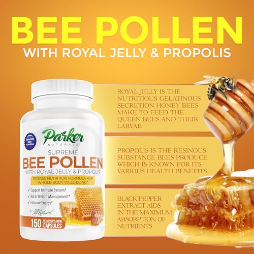 image for Parker Naturals Supreme Bee Pollen Capsules, 3520 mg Royal Jelly, Bee 
