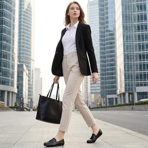Image of Ecetana Women's Loafers Comfortable Slip-On Business Casual Work Flats | Cushioned & Lightweight Non Slip Penny Loafers for Office Driving Daily Commutes Dressy - Long Hours of Standing Walking
