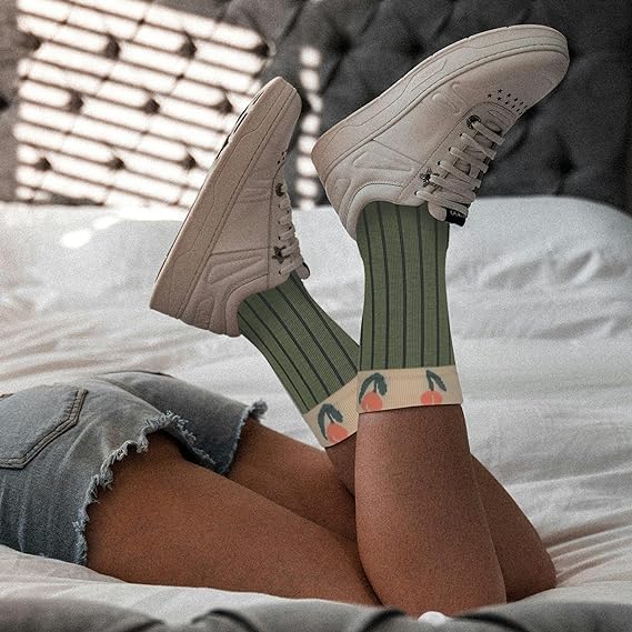 Image of HOMSSEM Floral Crew Socks - 5Pair Flower Graphic Soft Cotton Socks for Women, Teen Girls - for Sandals, - Cute Vibrant Colors