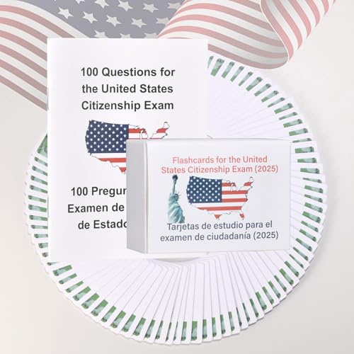 US Citizenship Flash Cards 2025 | 100 USCIS Civic Flash Card (Questions & Answers) | Bilingual English & Spanish Naturalization Test Study Guide | Includes Booklet & Portable Cards Ideal Gifts by ZIYIZE - Used condition - US$6.74