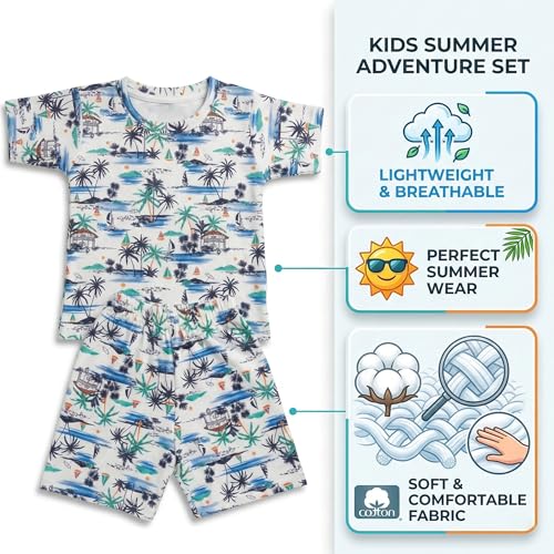 Image of Kids Dress for Boys | Round Printed Neck Half Sleeve T-shirt and Pant Clothing Set for Baby Boys