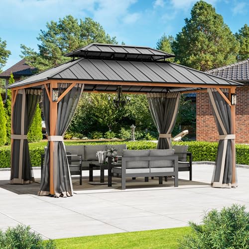 Big Leaf 10'x14' Hardtop Gazebo Permanent Metal Structure with 4