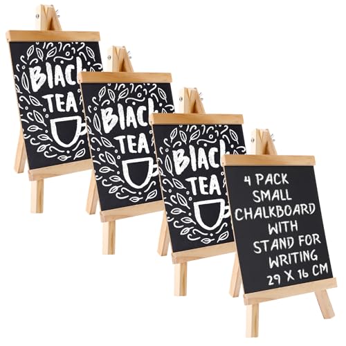 AKOLAFE 4 Stück Kreidetafel mit Ständer 29 x 16cm Schiefertafel zum Beschriften Kleine Kreidetafel zum Beschriften kreidetafel Klein für Wohnzimmer, Geschäft, Restaurant, Hochzeit, Party
