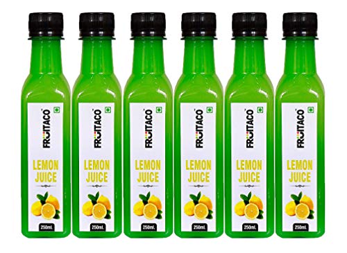 Image of Fruitaco Yellow Lemon Juice Concentrate - Pack of 6 (1500ml) | Equivalent to 150 Lemons | Pocket Bottle | Easy to Use in Cooking, Beverages, Shikanji, Lemonade & More