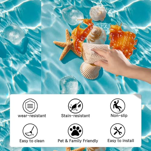 Image of Nuxovilar Peel and Stick Vinyl Floor Tiles, 12x12 Inch | Fresh Ocean Seashell Starfish Pattern, Self-Adhesive Flooring (10 Pcs)