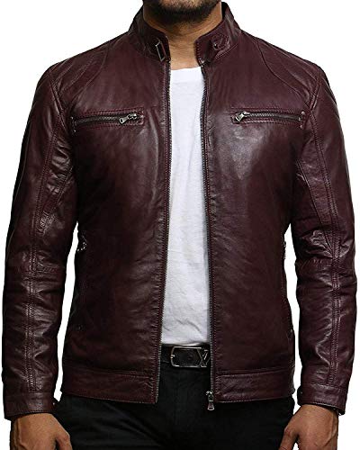 BRANDSLOCK Herren Lammfell Echt Leder Biker Jacke