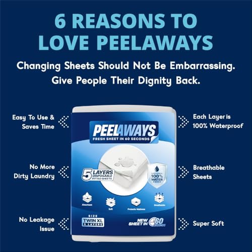 PEELAWAYS Waterproof Disposable Bed Sheets – for Use in Home Mattresses, Hospital Beds, Massage Tables, Hotels, and Campers – Comes with 5 Quick and Easy Peel Away Layers for Your Use