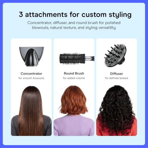 Image of Conair Salon Hair Dryer | 1875W AC Motor for All Hair Types, Includes Bonus Round Brush, Concentrator, Diffuser, Black with Bonus Brush, 259AMRY