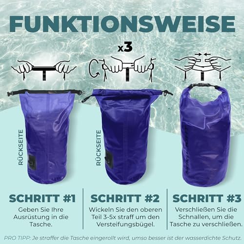 Foto von Nordlight Dry Bag 10L Wasserdichter Beutel - (Lila) Wasserdichter Packsack Mit Roll Top Verschluss Und Schultergurt | Schwimmen, Baden, Strand, Kanu, Stand Up Paddling, Tauchen