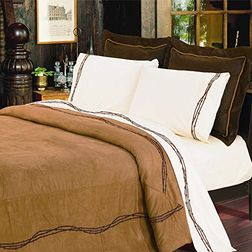 Paseo Road By Hiend Accents | Barbwire Western Bedding 7 Piece Super Queen Comforter Set, Tan Faux Leather Rustic Cabin Theme Bed Set, Warm Comforter Sets With Bed Skirt, Shams, Decorative Pillows #TOP1