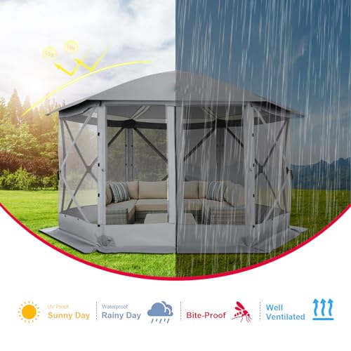 Image of COBIZI 12x12 FT Pop Up Canopy Stargazing Tent, Gazebos On Clearance with Removable Roof,Instant Screened in Gazebo, Screen Tents Portable carpas para Patio for Outdoor Camping,Backyard, Garden, Gray