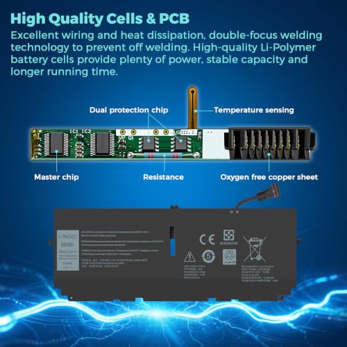 Image of 722KK Battery Replacement for Dell XPS 13 9300 (2020 Edition) XPS 13 9310 (2020 Edition) XPS 13 9380 (2020 Edition) P117G P117G002 P117G001 Series 02XXFW 2XXFW 0WN0N0 WN0N0 52Wh 7.6V