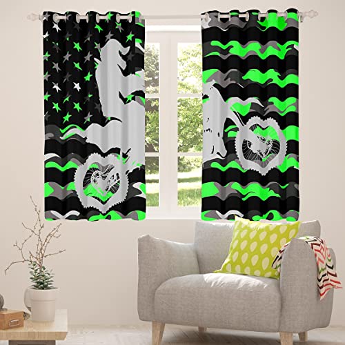 Fluorescent Green Camo Curtains For Bedroom Living Room Dirt Bike Darkening Dreapes Boys Extreme Sports Blackout Curtains Camouflage Racing Motocross Rider Window Treatments (2 Panels, 42 X 63 Inch) #TOP4