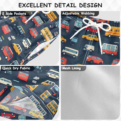 Pigsaly Boys Swim Trunks Cars Trucks Teal Blue Boys Board Shorts Swimsuit Swimwear Summer Bathing Suit 2T3