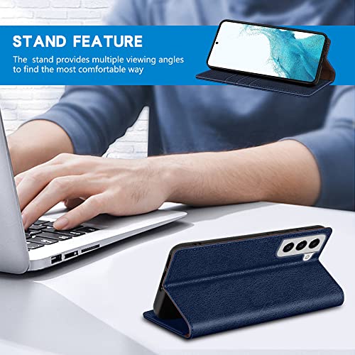 Image of ZZXX for Samsung Galaxy S22 Wallet Case with [RFID Blocking] Card Slot Stand Strong Magnetic Leather Flip Fold Protective Phone Case for Samsung Galaxy S22 Case Wallet(Blue-6.1 inch)