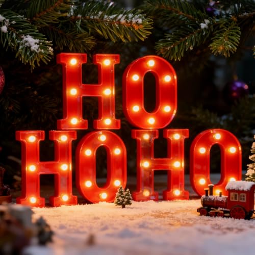 Festliche HO HO HO Weihnachtsdekoration Batteriebetriebene Weihnachtsdekoration für den Innenbereich für den Tisch zu Hause die Bar und Weihnachtsfeiern Perfekt als Festgeschenk und Akzent