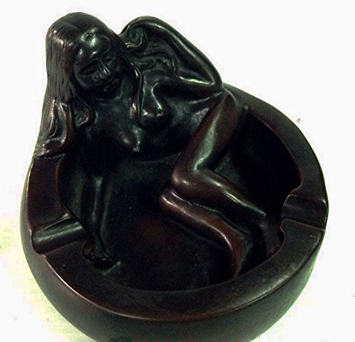 VINTAGE ASHTRAY ART NUDE THAI WOMAN SOUVENIR GIFT RESIN BLACK