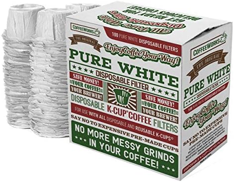 Disposable White Paper Coffee Filters - Premium Replacement Filters For Single Serve Keurig 1.0 and 2.0 Brewers - Compatible with All Reusable K-Cups - Use Your Own Coffee (100 Filters)