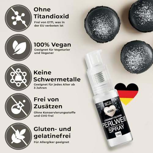 He-Ju Essbares Glitzer Spray Weiß 10g, Perlweiß Glitzerpulver essbar vegan und E171 frei, essbarer Glitzer für Getränke & Lebensmittel