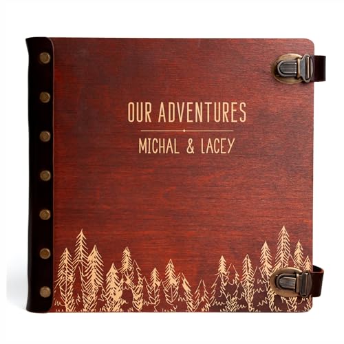 Personalized Wooden Photo Album Scrapbook Handmade Family Photo Book DIY Albums forPrinted Photos Wedding Anniversary Engagement Gifts for Couple (Style 5)