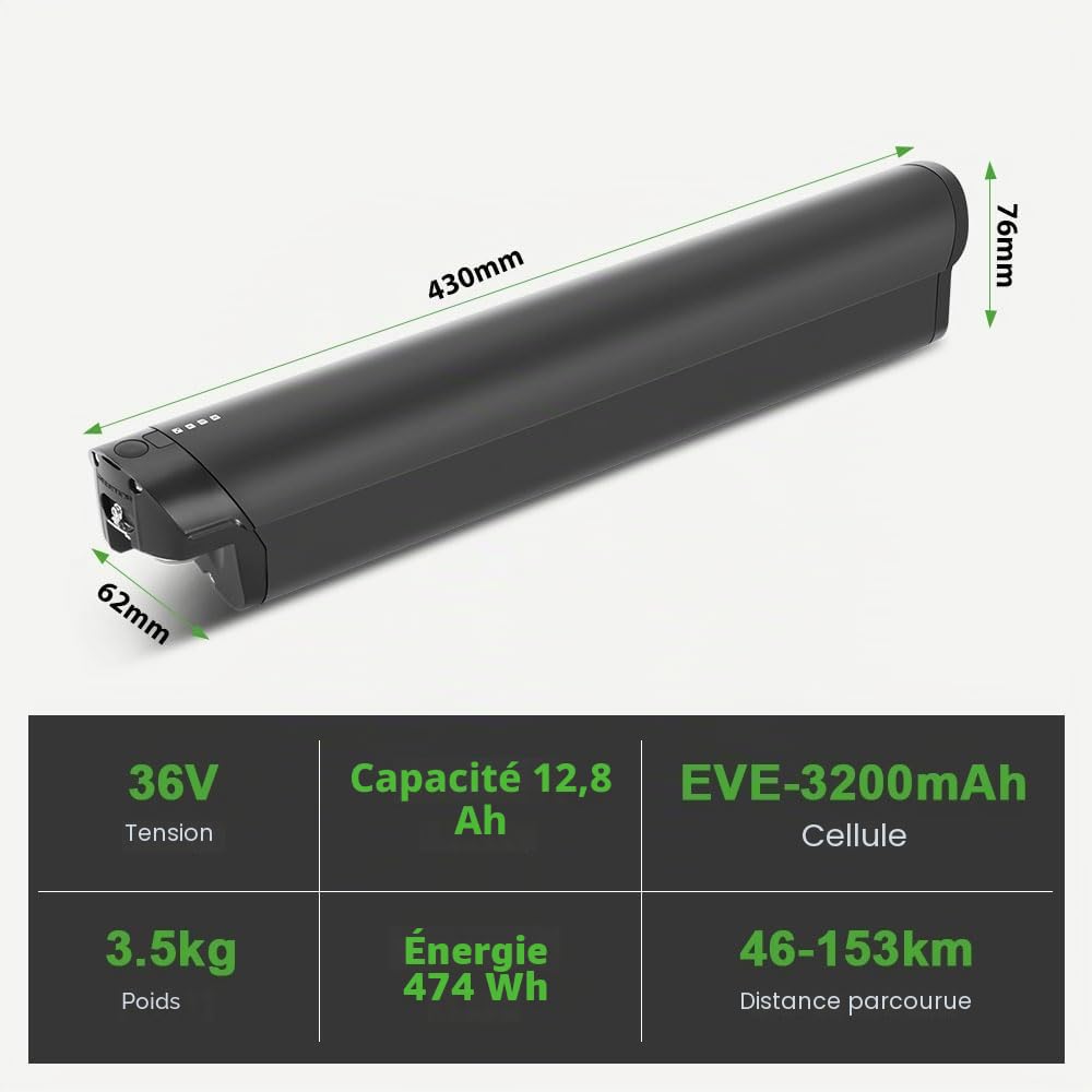 Batterie Li-ion Intube ZZ374 pour vélo électrique 36 V 12,8 Ah Convient pour Telefunken, Zündapp Z810 REENTION EEL-MINI 40