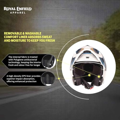 Image of Royal Enfield Stealth MOD Brushed Modular Helmet | Certification: ISI & DOT | Shell Construction: High Impact Grade ABS & Fiberglass Composite | Weight: 1200 + /-50 | Blue M