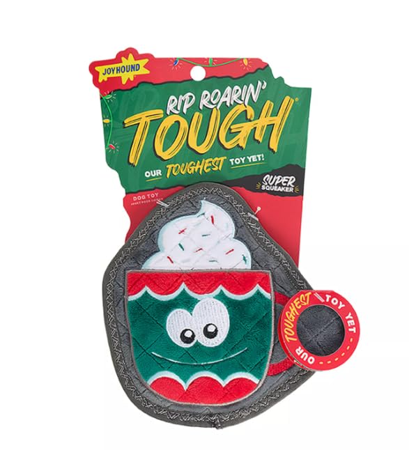 Condition photo showing New/Like New for Joyhound Christmas Dog Toy Rip Roarin' Tough Plush Hot Cocoa Mug Holiday Squeaker Dog Toy - Aggressive Chewers