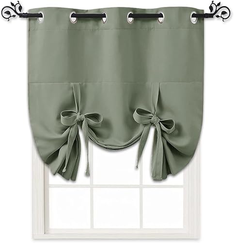 Miniatura 8 de PONY DANCE Cenefa de ventana verde salvia, cenefa de ventana para cocina, cortina con ojales para decoración del hogar, cenefa ajustable de globo,