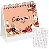 Multibey Small Desk Calendar 2025-2026, Standing Flip Calendar for Desk with Floral Cover, 6.5" x 6.5", July 2025 to December 2026, 18-Month Desktop Calendar, To-Do Notes & Stickers for Planning (Flower House)