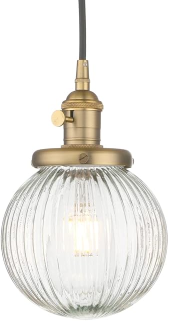 Yosoan Industrial Glass Pendant Light Fitting, Ribbed Ball Hanging Ceiling Light for Kitchen Island,Dining Room,Bedroom,Lving Room (Antique)