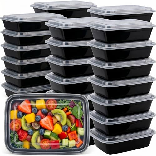 Image of 50 Pack (100-Piece) Meal Prep Containers Rectangle 28oz Reusable with Lids, Sturdy Leakproof & Food Safe, Microwave, Freezer, Dishwasher Safe Prep Containers, To Go Take Out Plastic Food Storage 75898