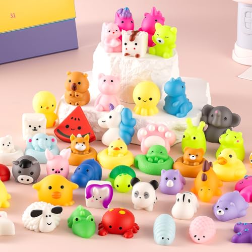 Image of 25 Pack Squishy Toys, Mochi Squishy Animals for Kids, Kawaii Slow Rising Squishies, Cute Sensory Fidget Toys for Kids, Party Favors, Treasure Box Prizes, Classroom Prizes in Storage Bucket